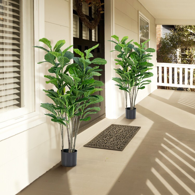 2 Pack Artificial Fiddle Leaf Fig Tree In/Outdoor Fake Potted 51″ Decor Plant
