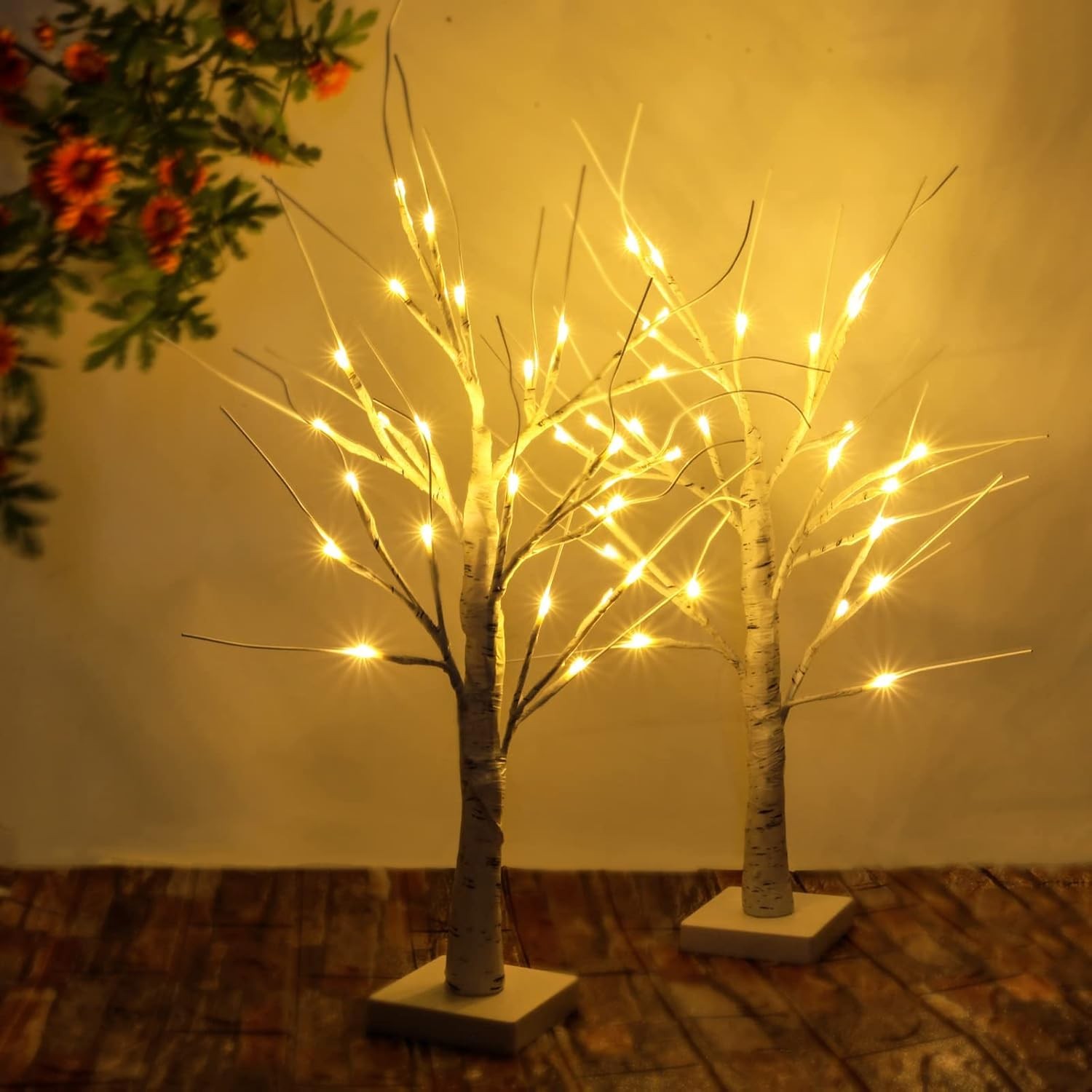 2-Pack 2FT Lighted Birch Tree with Timer for Easter Decorations Artificial Bi…