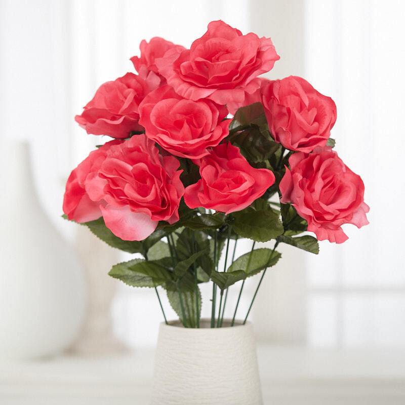 Factory Direct Craft Artificial Hot Pink Open Rose Bush | Package of 12 Pie