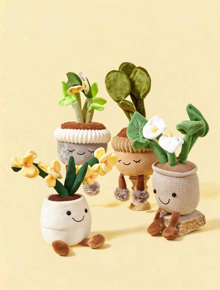 New Set of 3 Flower Pot Plant Plushies Yellow Flower Cactus Pink Flower
