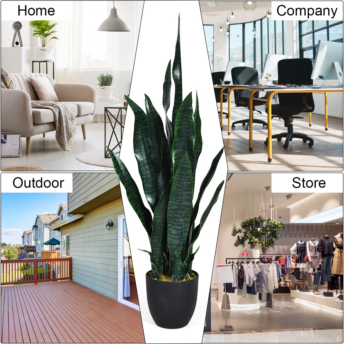 Artificial Snake Plant 35.5″ Fake Sansevieria Indoor-Outdoor Home Decoration