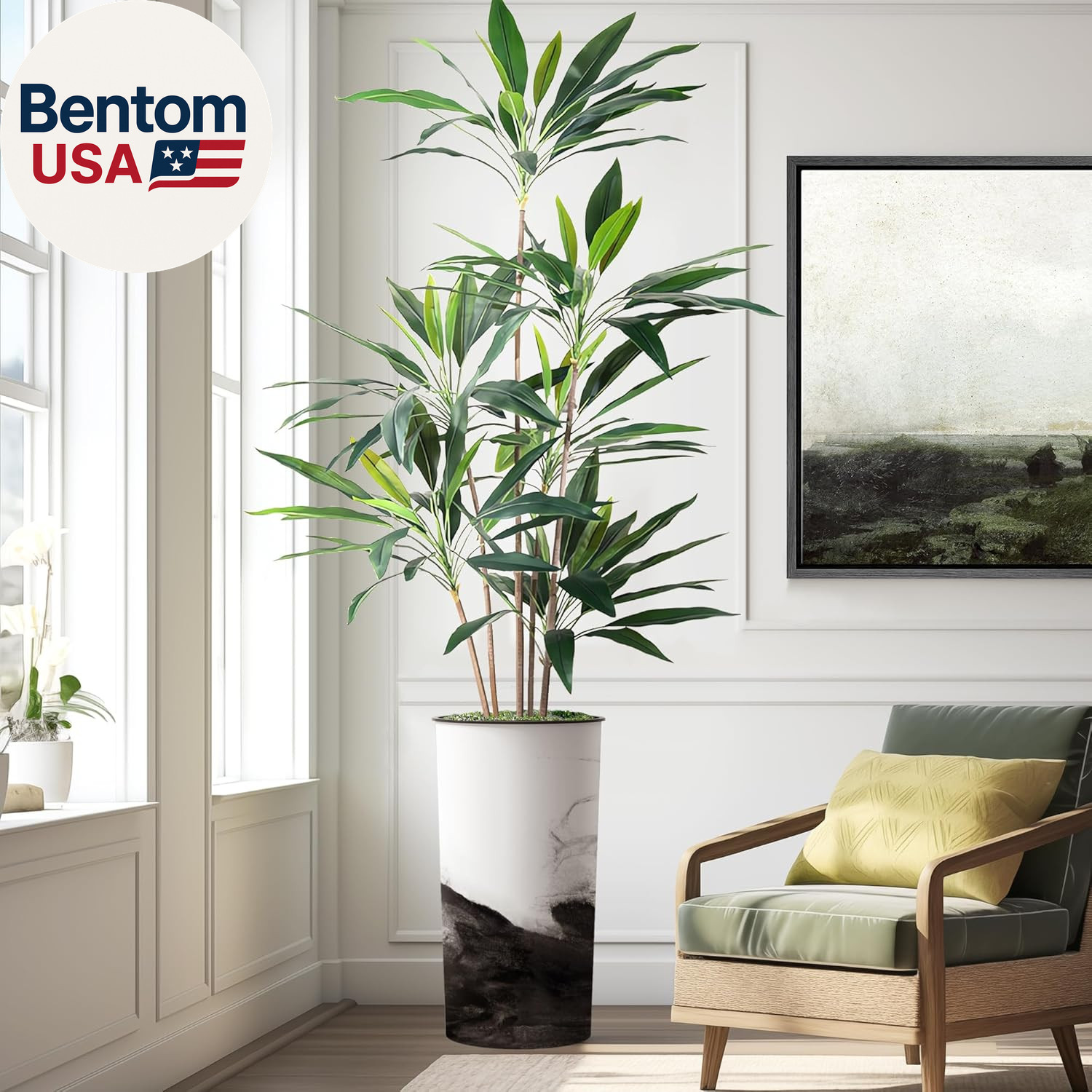 Artificial Tree in Contemporary Planter, Fake Dracaena Tree Silk Tree for Indoor