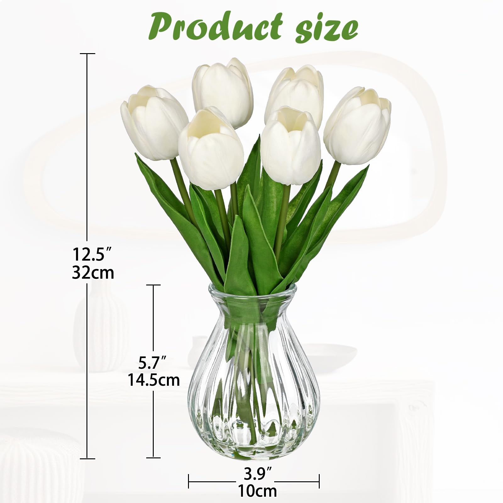 Artificial Tulips Flowers Floral Arrangement – 6 Stems Faux Flowers with Clea…