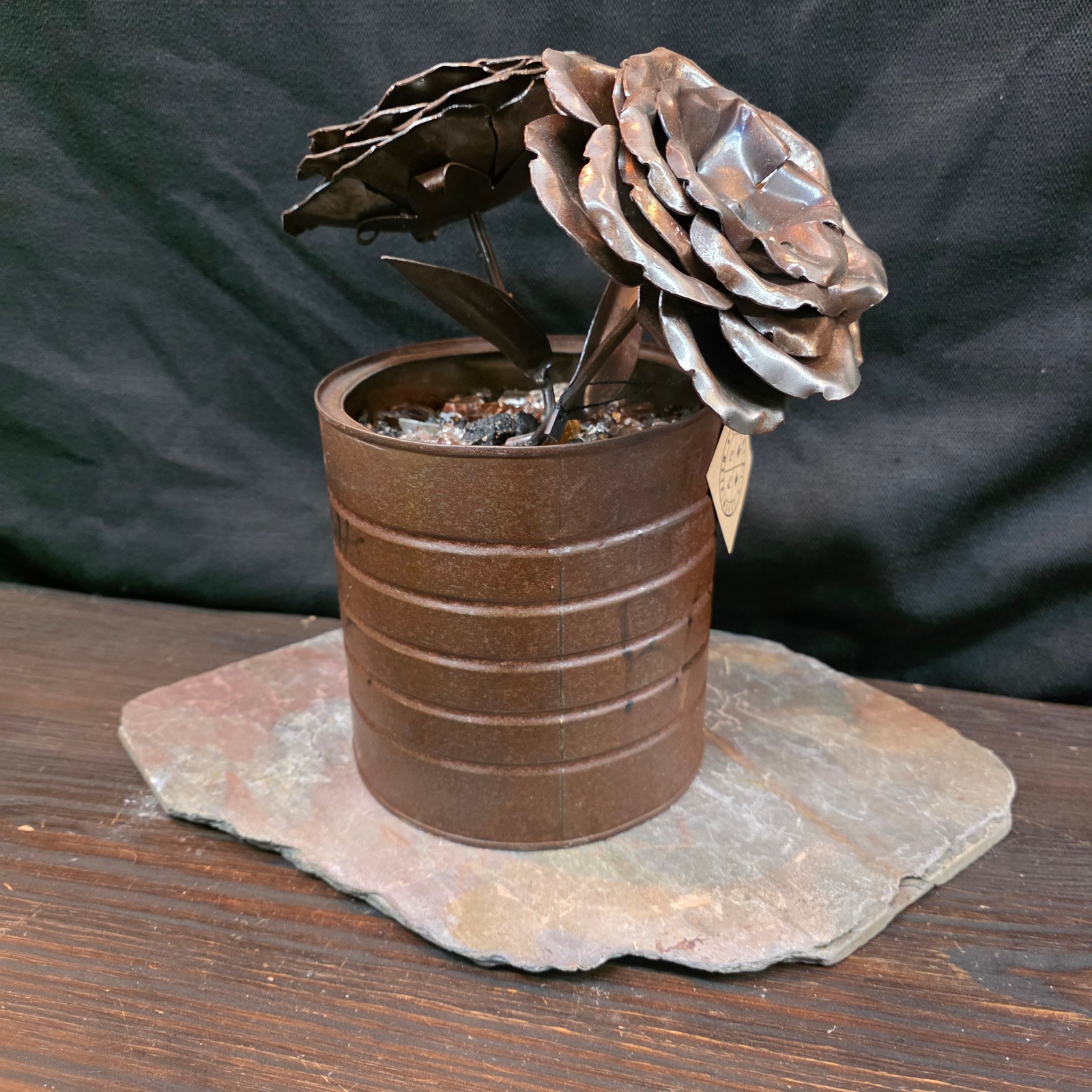 Rustic Steel Roses Metal Flower Arrangement | Reclaimed Coffee Can Floral Art