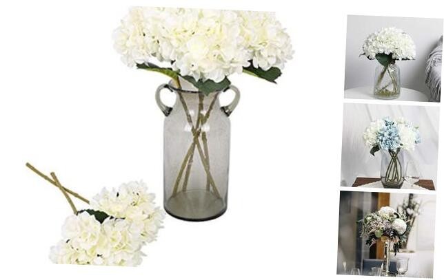 Hydrangea Artificial Flowers – 6pcs Faux Hydrangea Flowers, Fake Flowers White