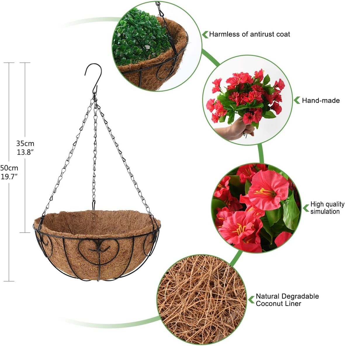Weather-Resistant Hanging Flower Basket with Realistic Silk Petunias – 12-Inch