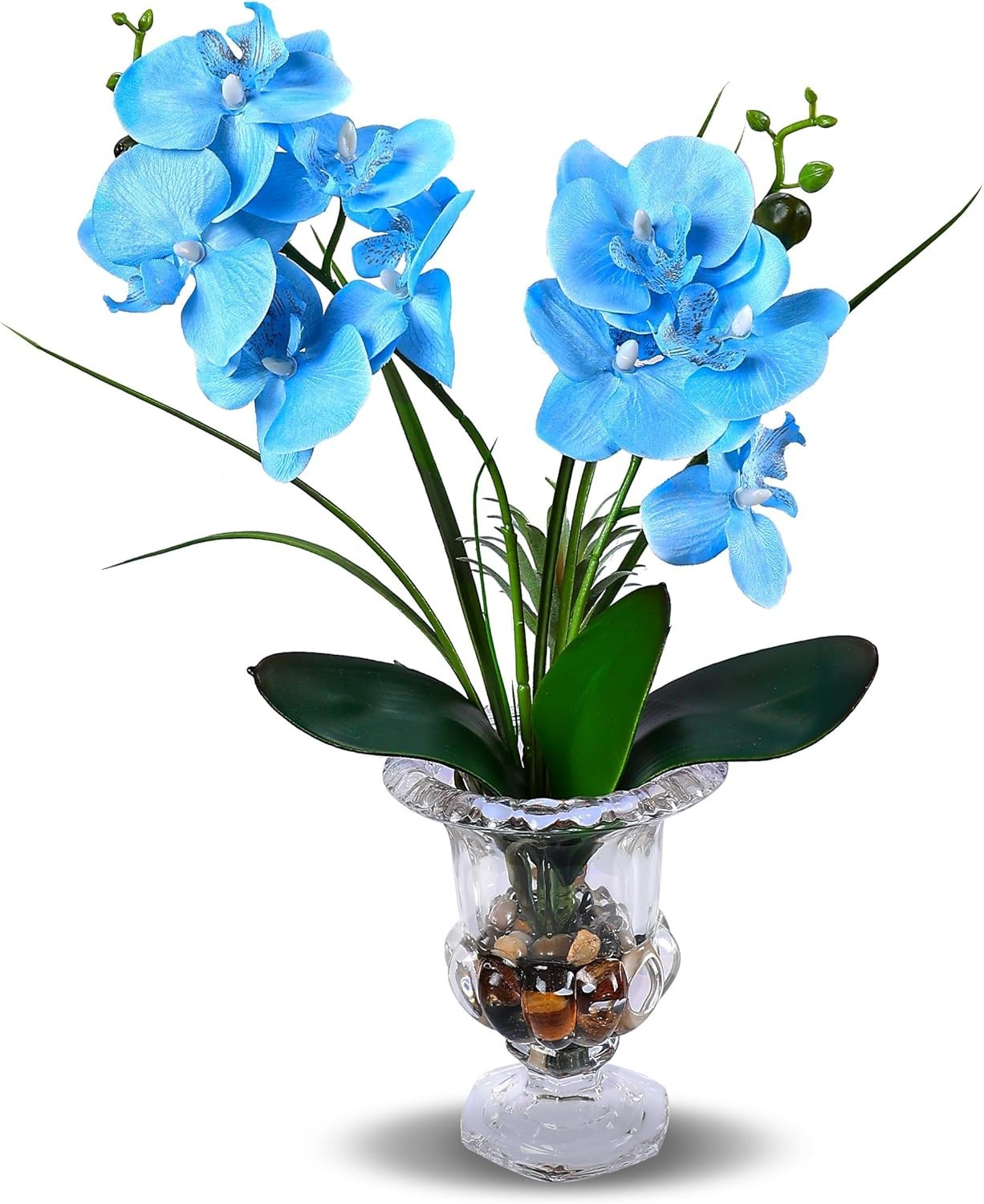 Elegant Artificial Blue Orchid in Weighted Glass Vase – 14.5 Inch Centerpiece