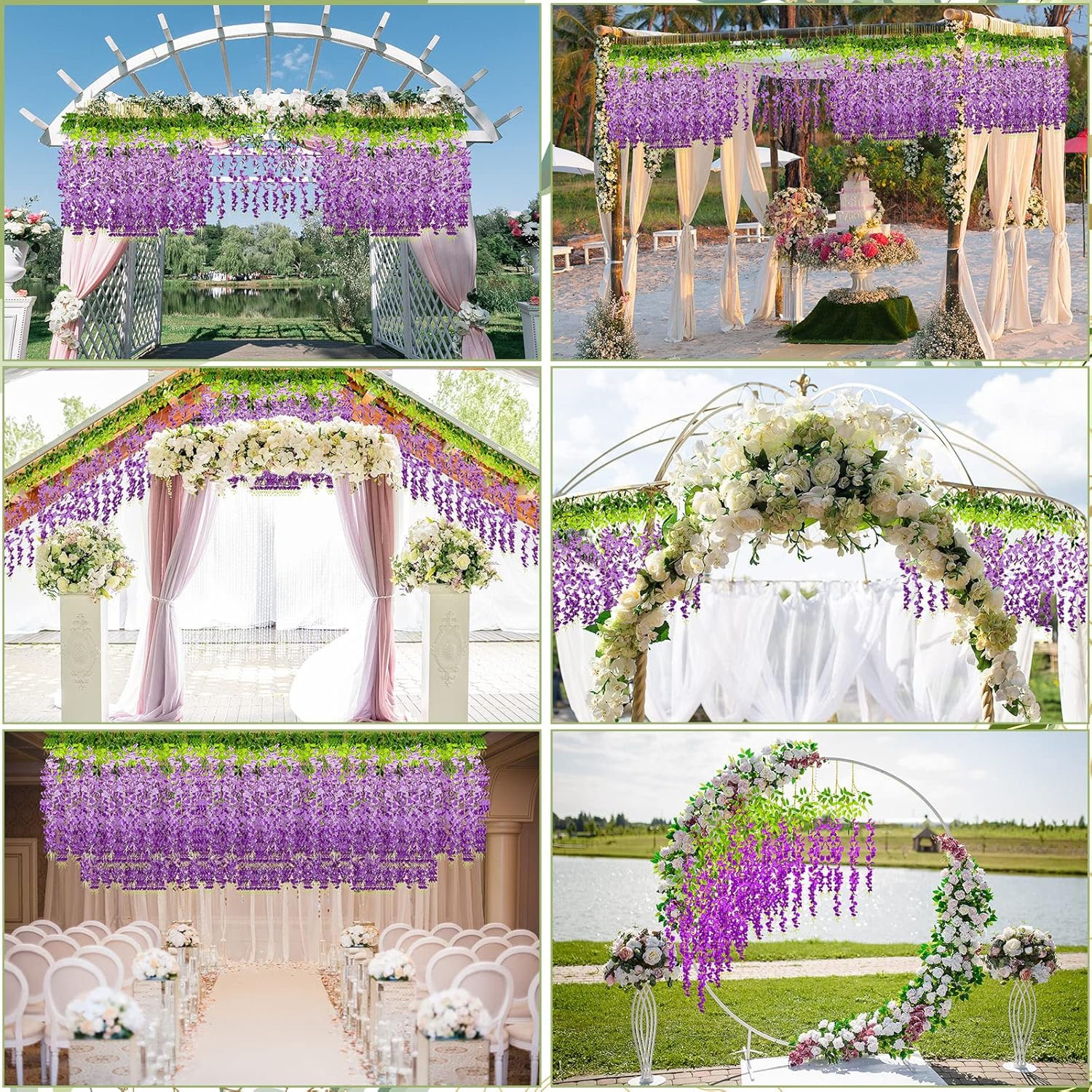 Dark Purple Wisteria Hanging Flowers – 108 Pack Silk Vine Garland for Events