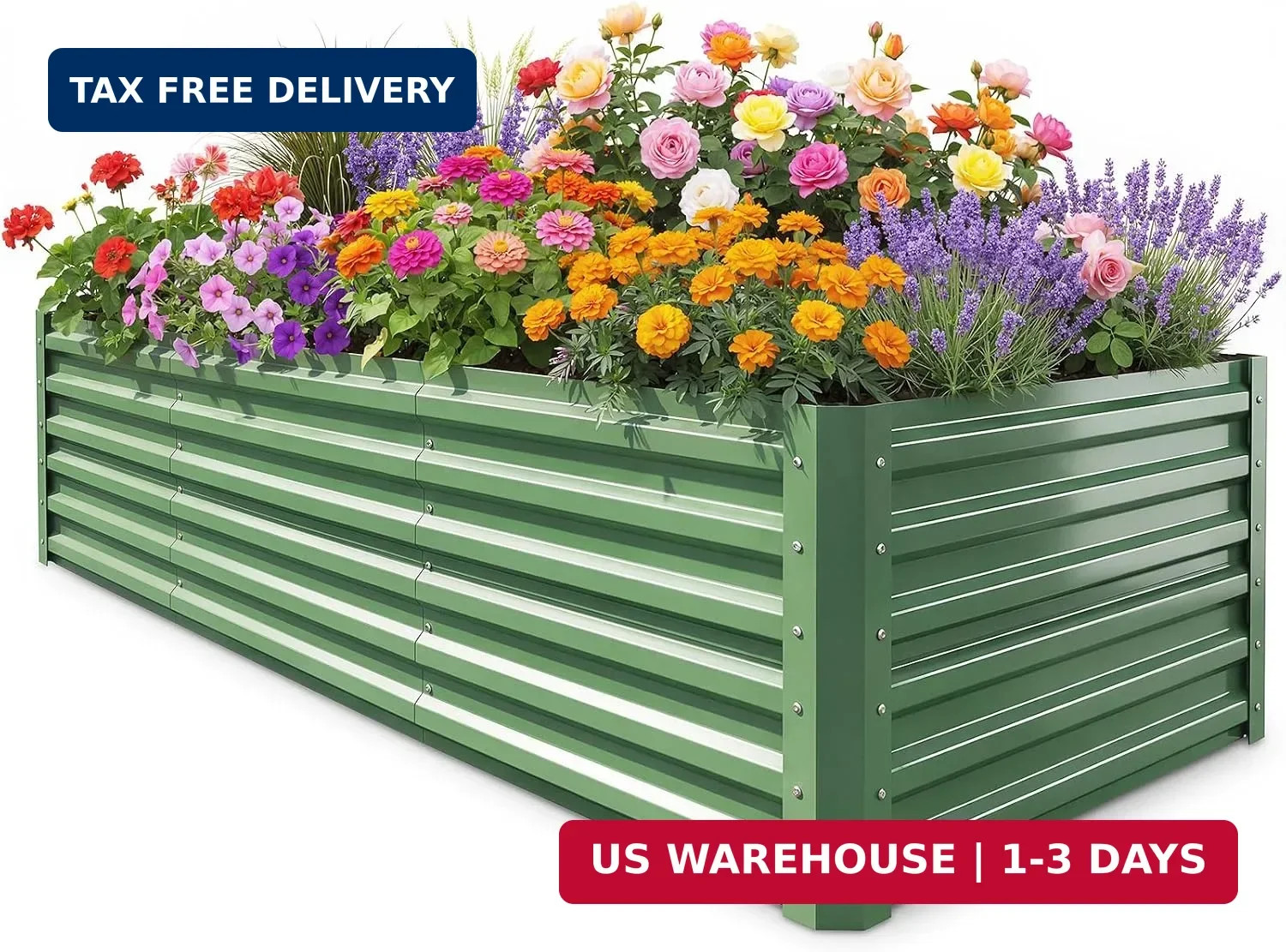 6x3x1.5ft Galvanized Raised Garden Bed, Metal Planter Box for Outdoor Planting P
