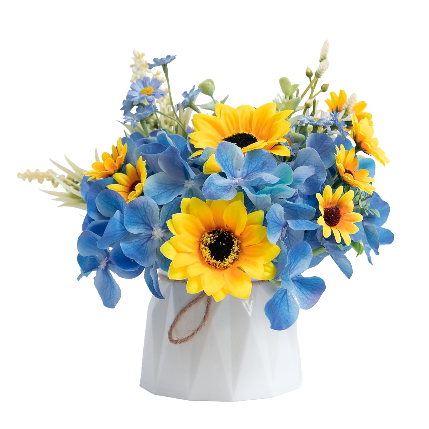 Small Fake Flowers in Plastic Vase 7 Centerpieces Coffee Table Decor, Silk Su…