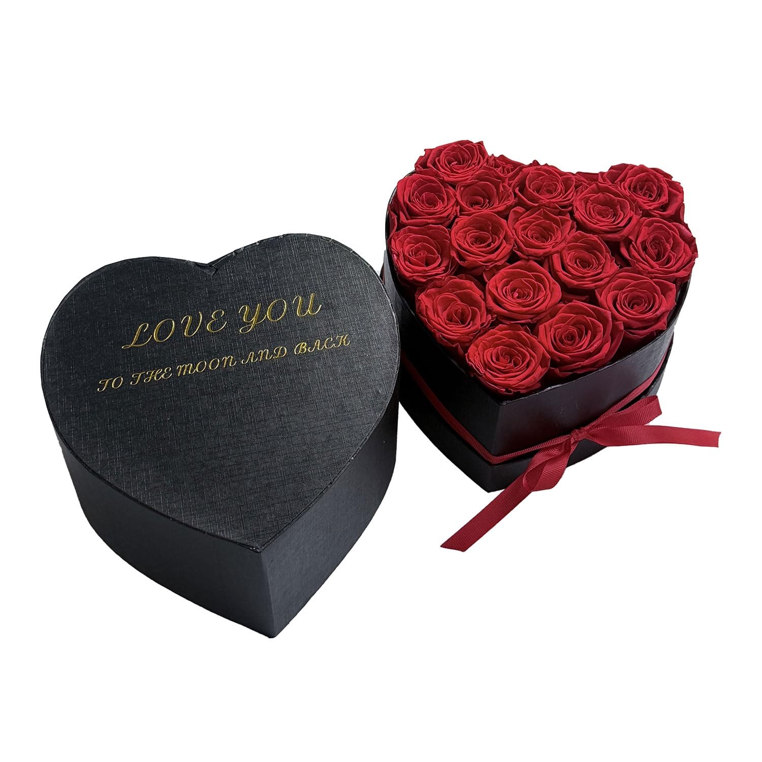 16 PCS Red Forever Preserved Roses Heart Shape Box Valentines Day Gift For Her