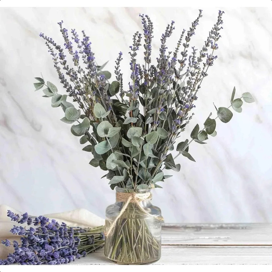 17” Natural Real Dried Eucalyptus Stems & Lavender Flowers Bundle for Shower