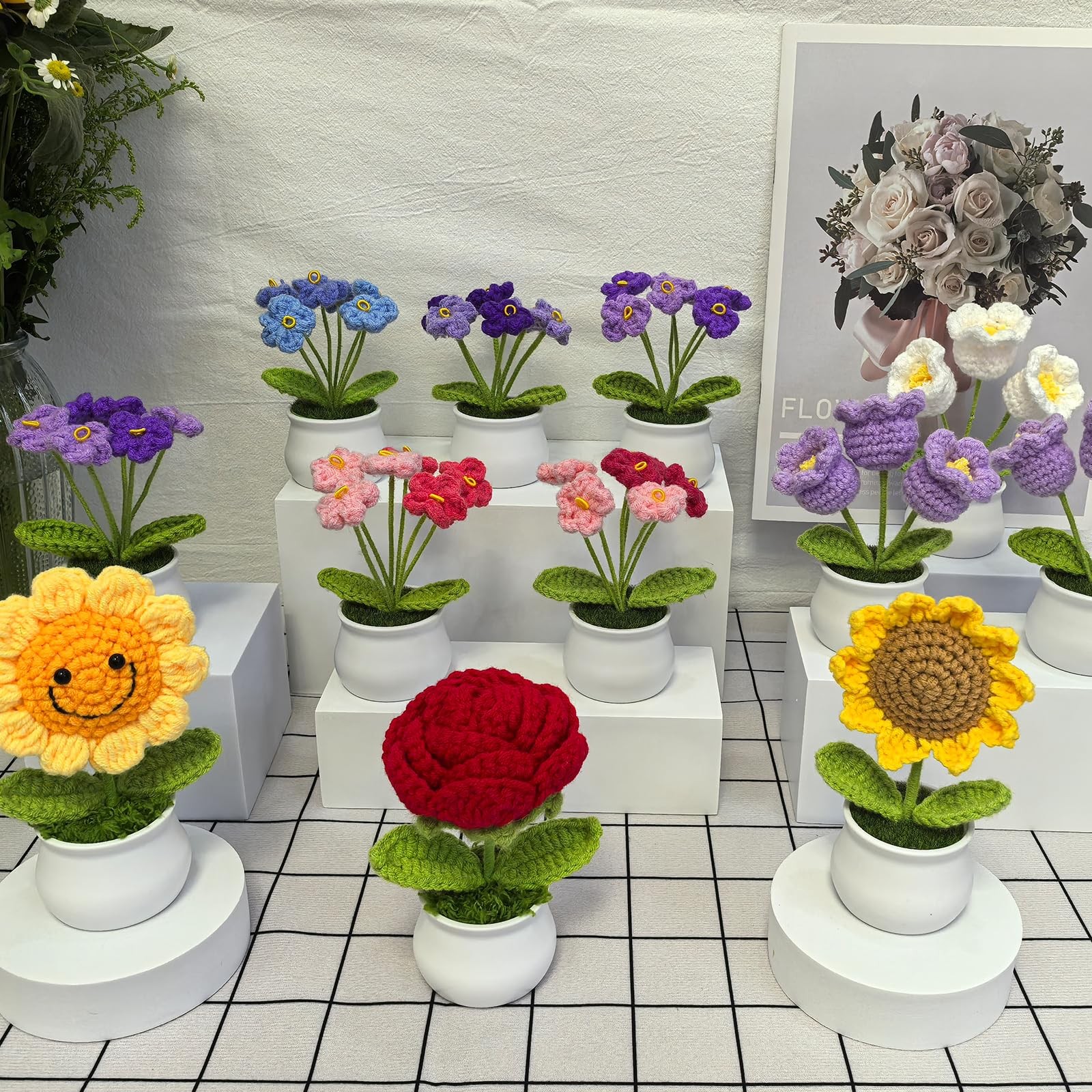 Crochet Flowers Bouquet for Home Office Desk Decor