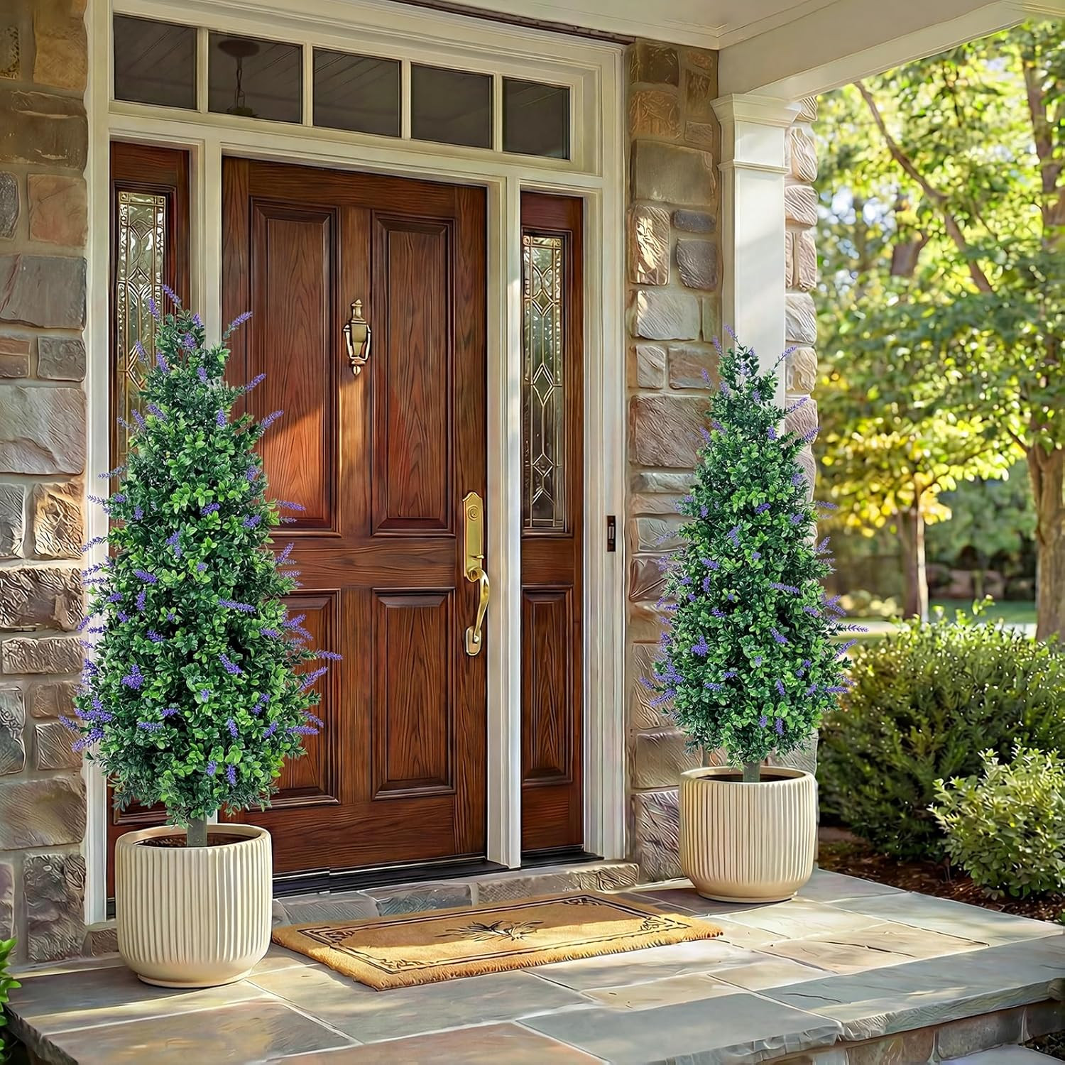 Set of 2 – 3Ft Lavender Artificial Topiary Trees for Indoor/Outdoor Decor