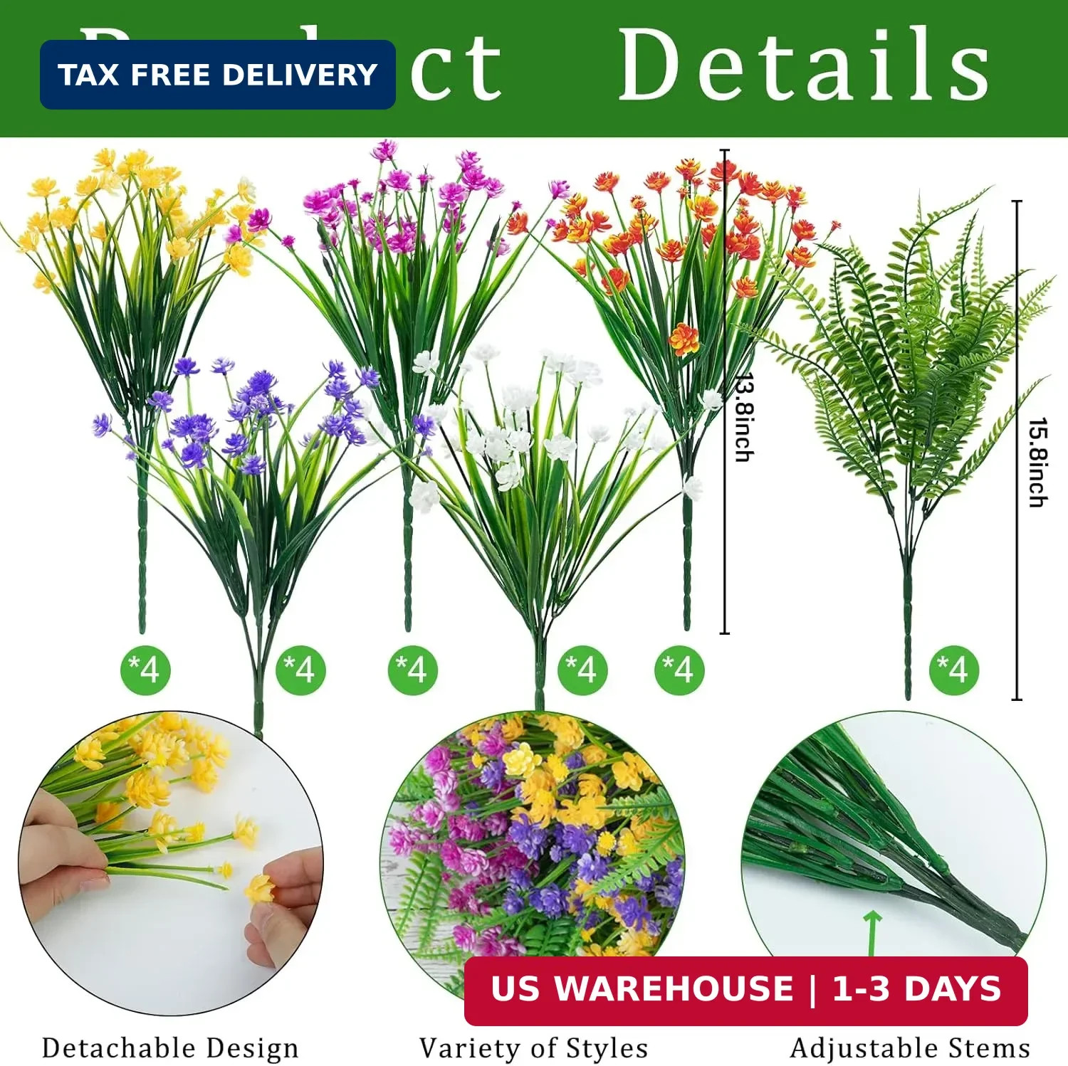 Ouddy Decor 12 Bundles Artificial Flowers for Outdoors UV Resistant Fake Plastic
