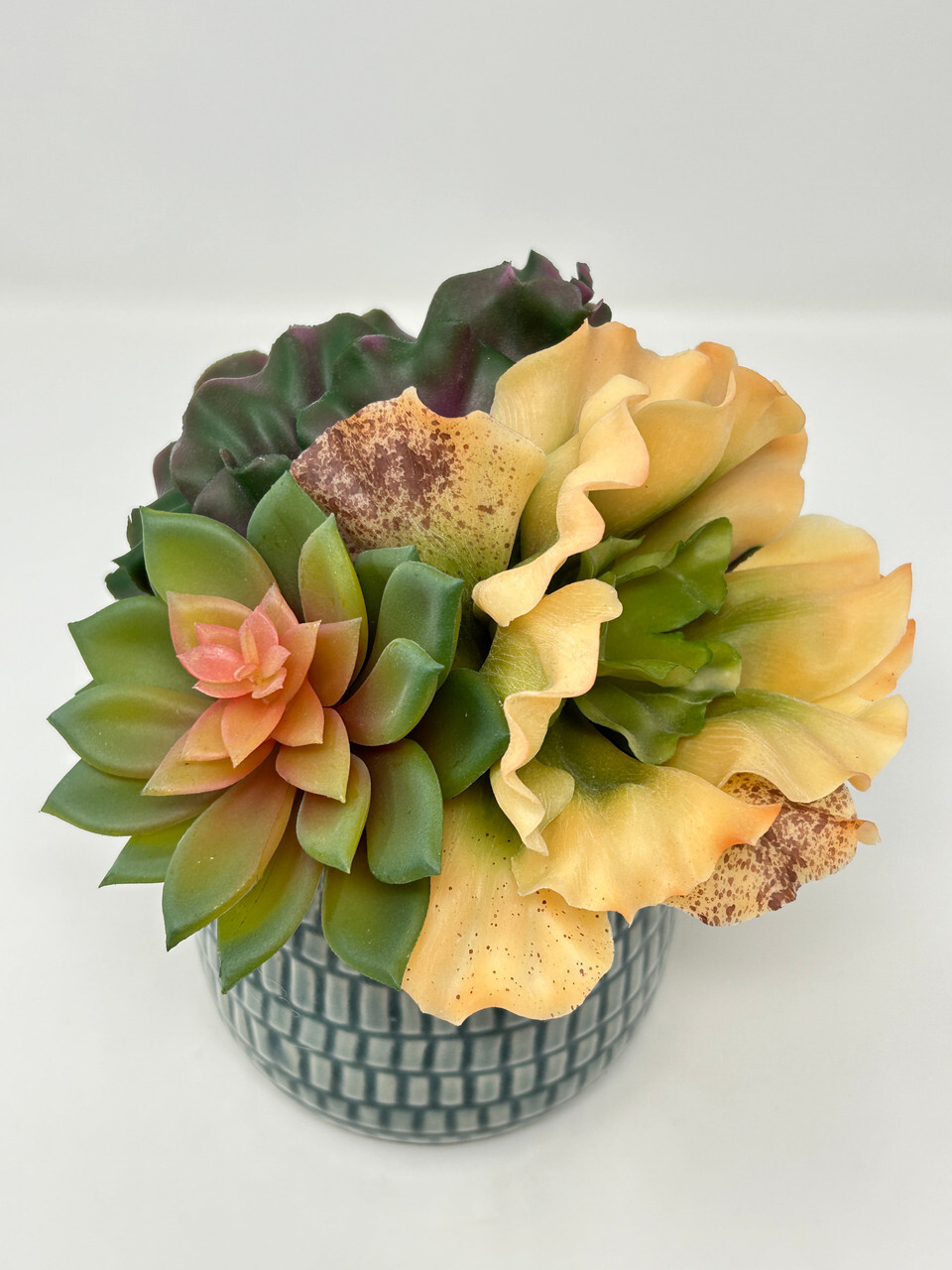 6.5″ Artificial mixed Soft Curly Echeveria Succulent Garden #10 arrangement, 4″