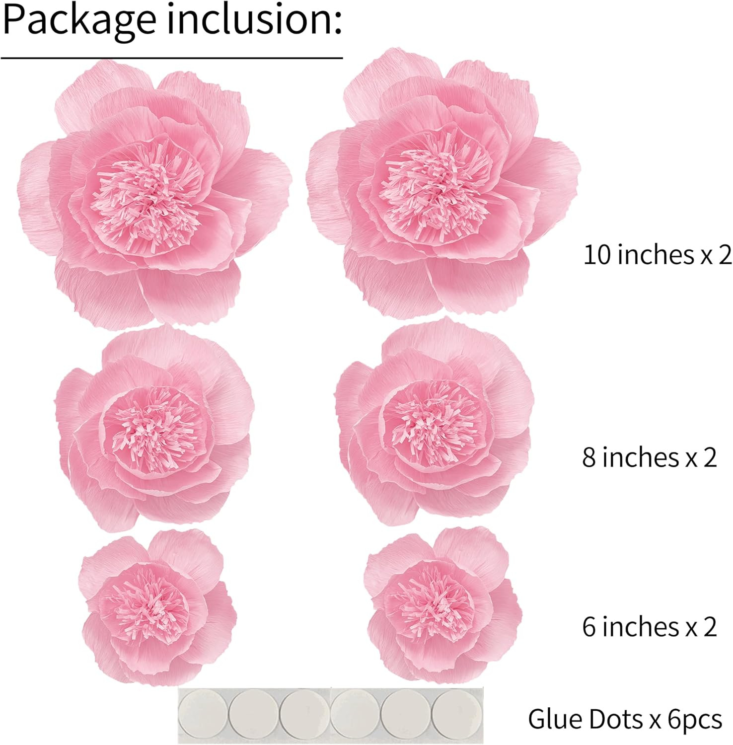 Crepe Paper Flowers Wall Decor Pink Set of 6 Wedding Party Photo Backdrop