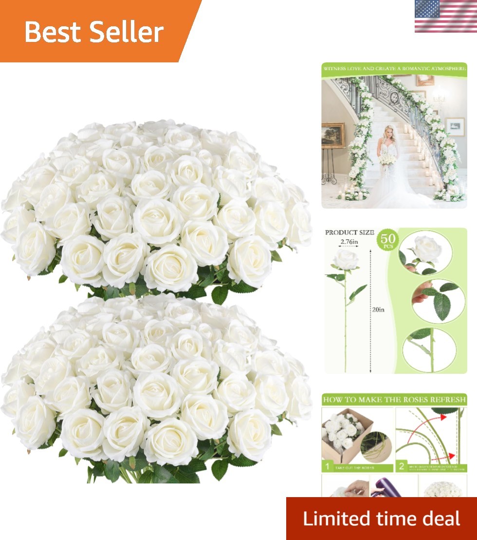 Plump and Lush 50 Piece Velvet Silk Roses – Indoor/Outdoor Floral Arrangements