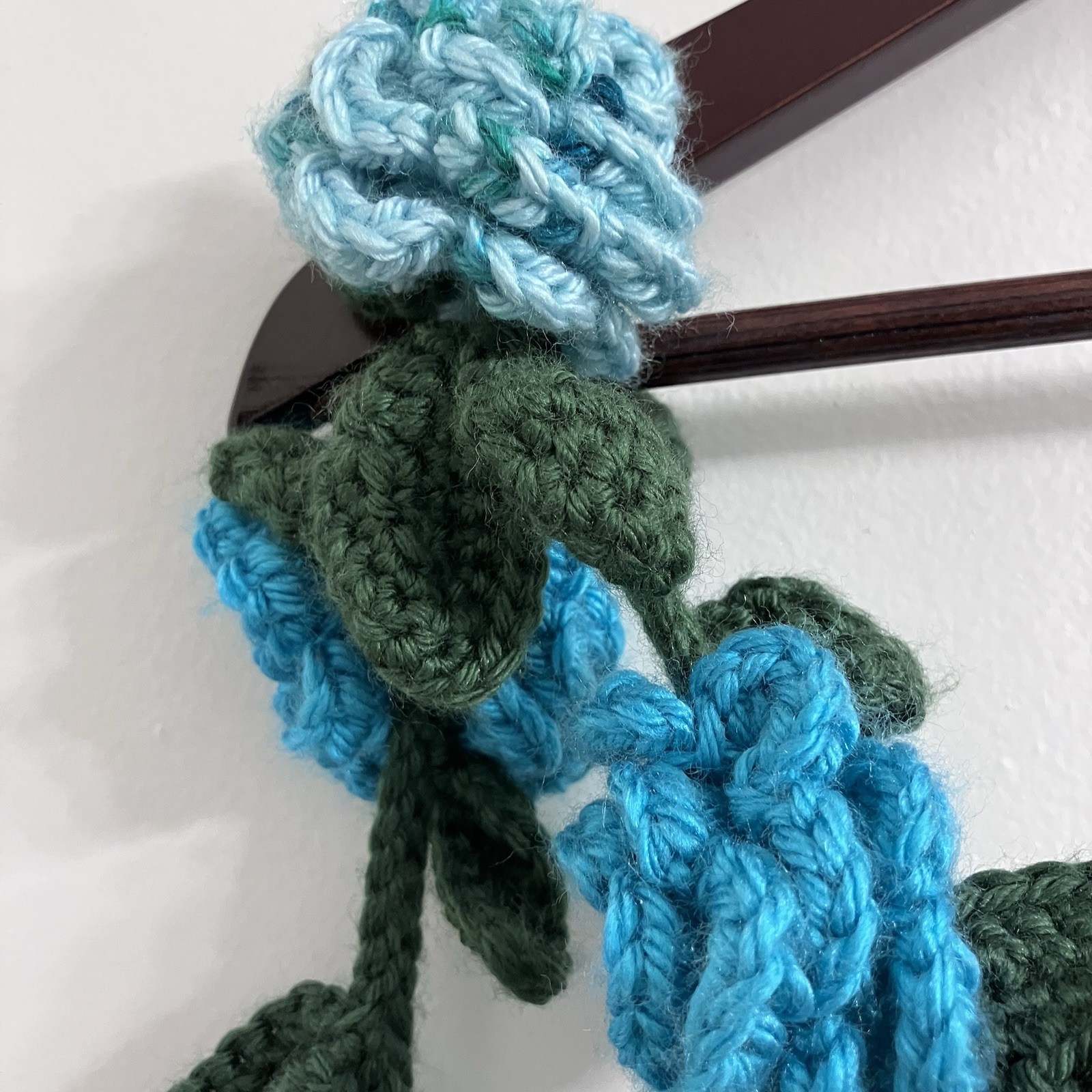 Handmade Crochet Blue Rose Flower Vine Garland Scarflette Boho Cottagecore 50″