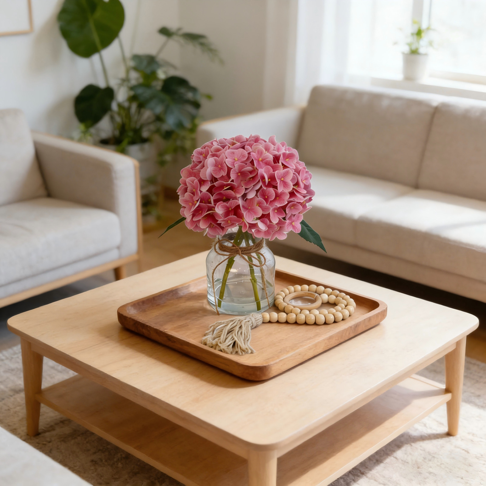 Hydrangea Artificial Flowers in Vase with Faux Water, Real Touch Fake Flowers