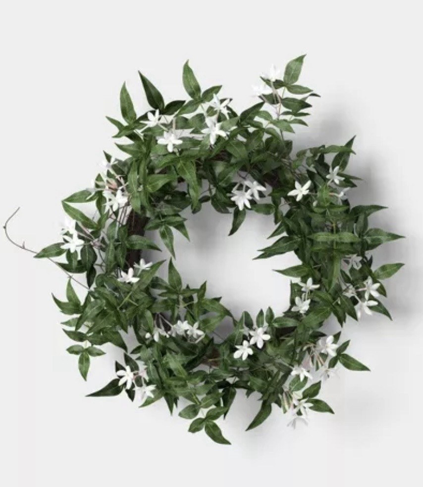 22″ ARTIFICIAL JASMIN WREATH Green TARGET THRESHOLD Foliage WHITE FLOWER Star