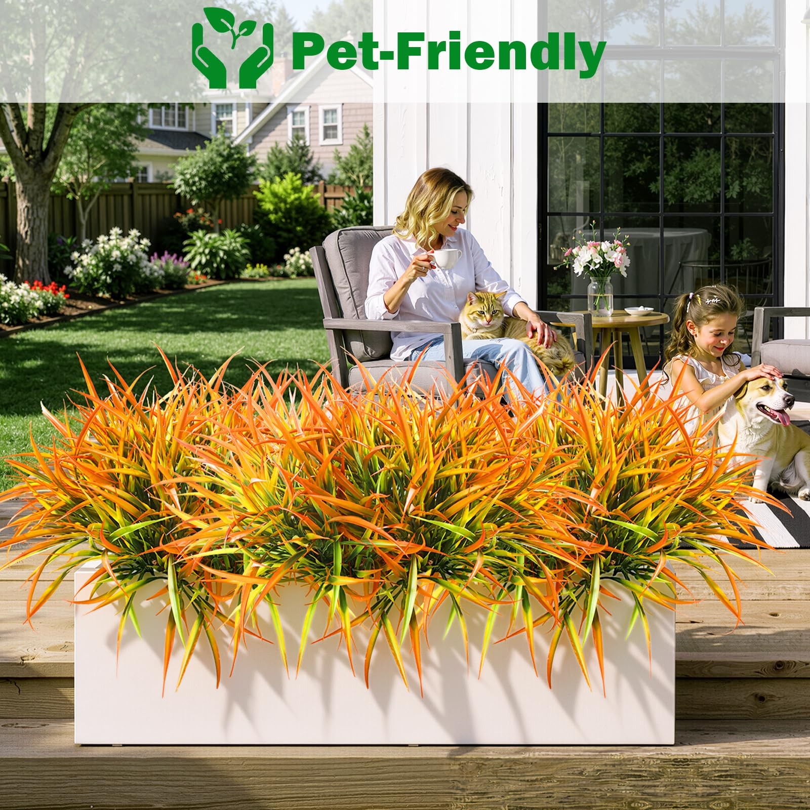 6 Bundles Artificial Outdoor Plants UV Resistant Fake Grass Plants Faux Plast…