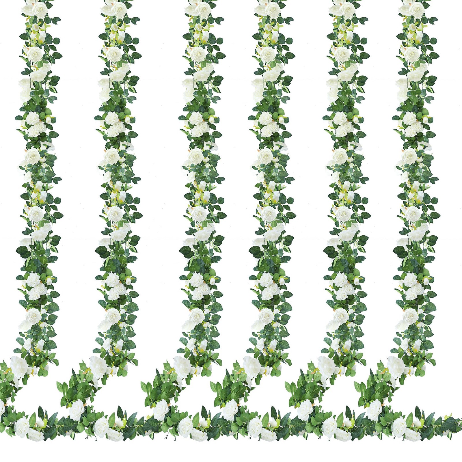 Sggvecsy Artificial Rose Vine 6Pcs 46.5Ft White Faux Silk Garland Home Decor