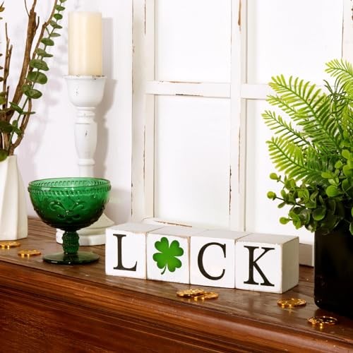 Decorative Signs, 4Pcs St. Patrick’s Day Wooden Signs, White Faded Paint,