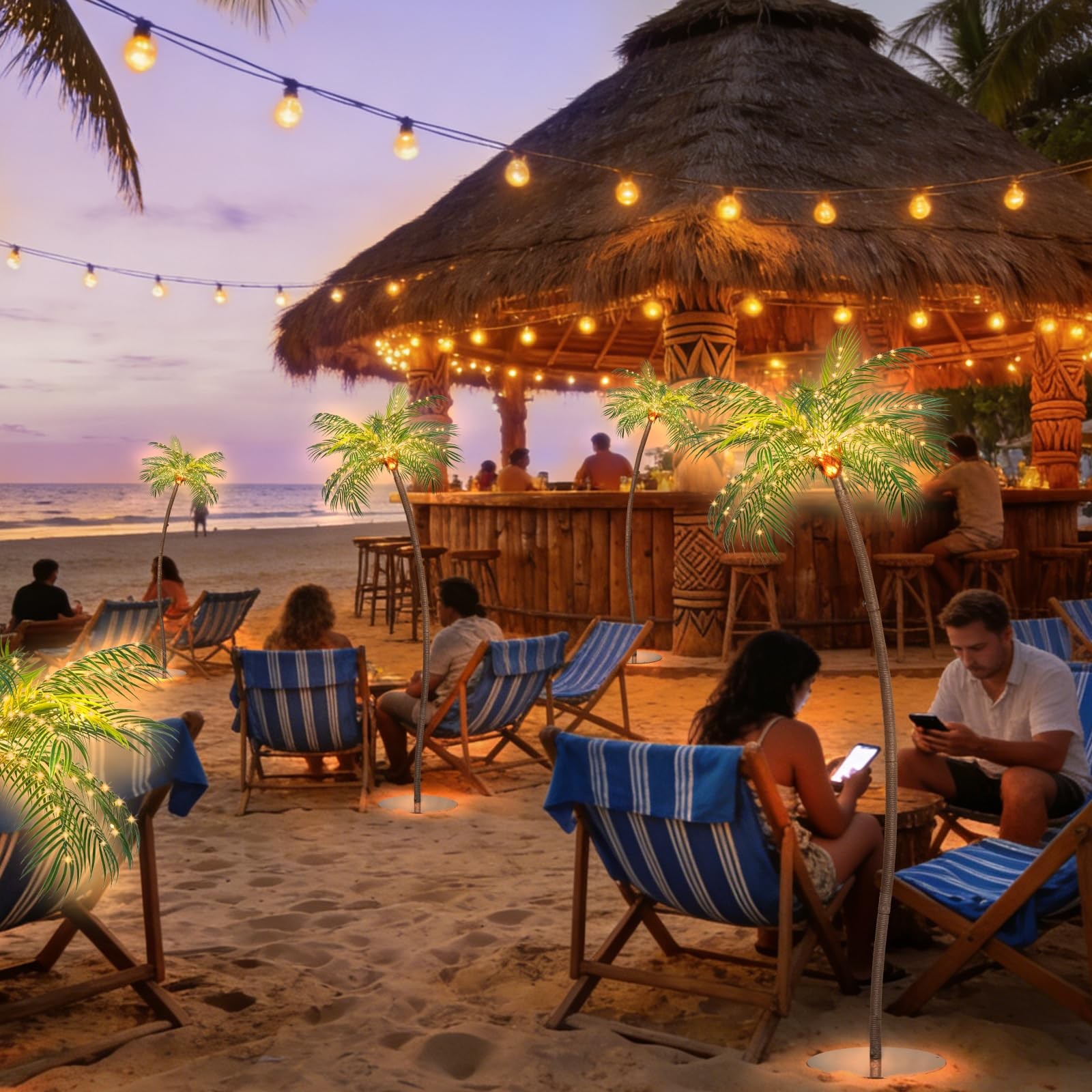 Solar-Powered Artificial Palm Tree 5.9FT with 200 LEDs, Artificial Tree Recha…