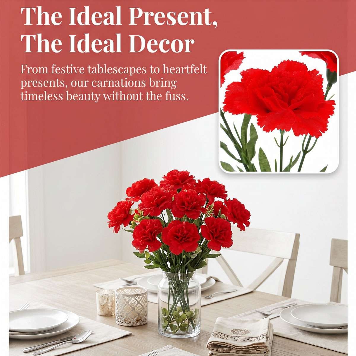 1/6/12PCS Artificial Carnation Flowers Silk Stem Wedding Funeral Bouquet Decor