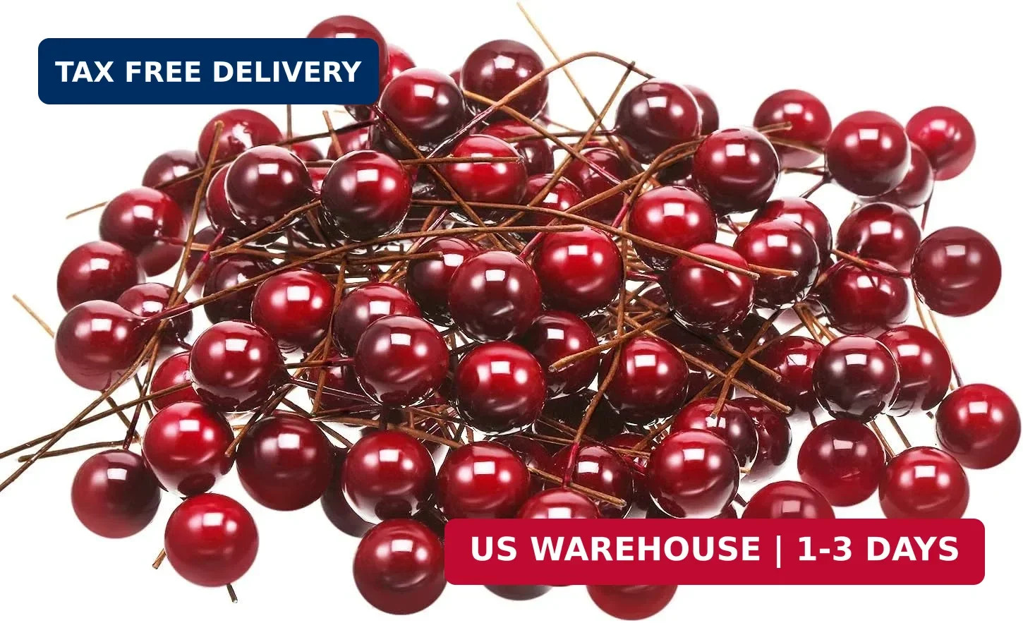 BBTO 100 Pack Artificial Holly Berries Mini 10 mm Christmas Fake Berries Stems C