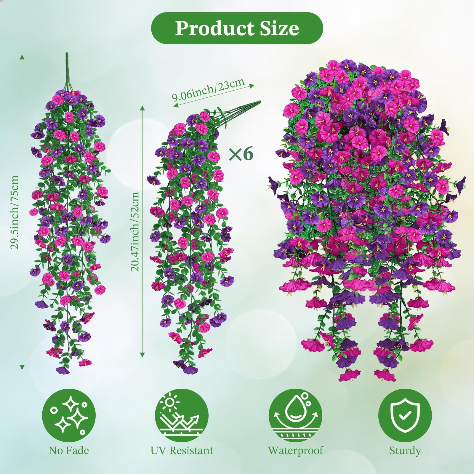 Artificial Flower for Outdoors, 6PCS Fake Artificial Morning Glory Flowers, U…