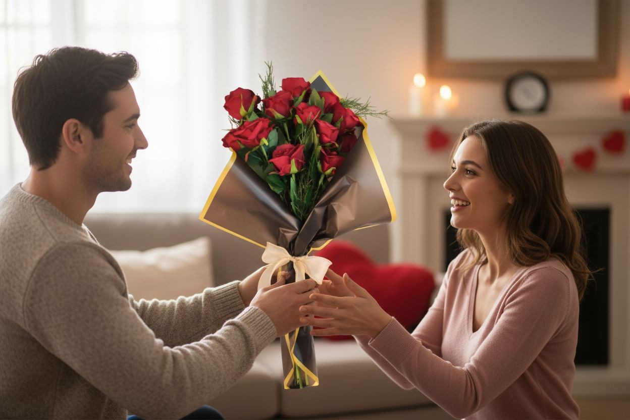 Dozen Dark Red Artificial Roses Bouquet Valentines Day Gift for Wife Romantic We