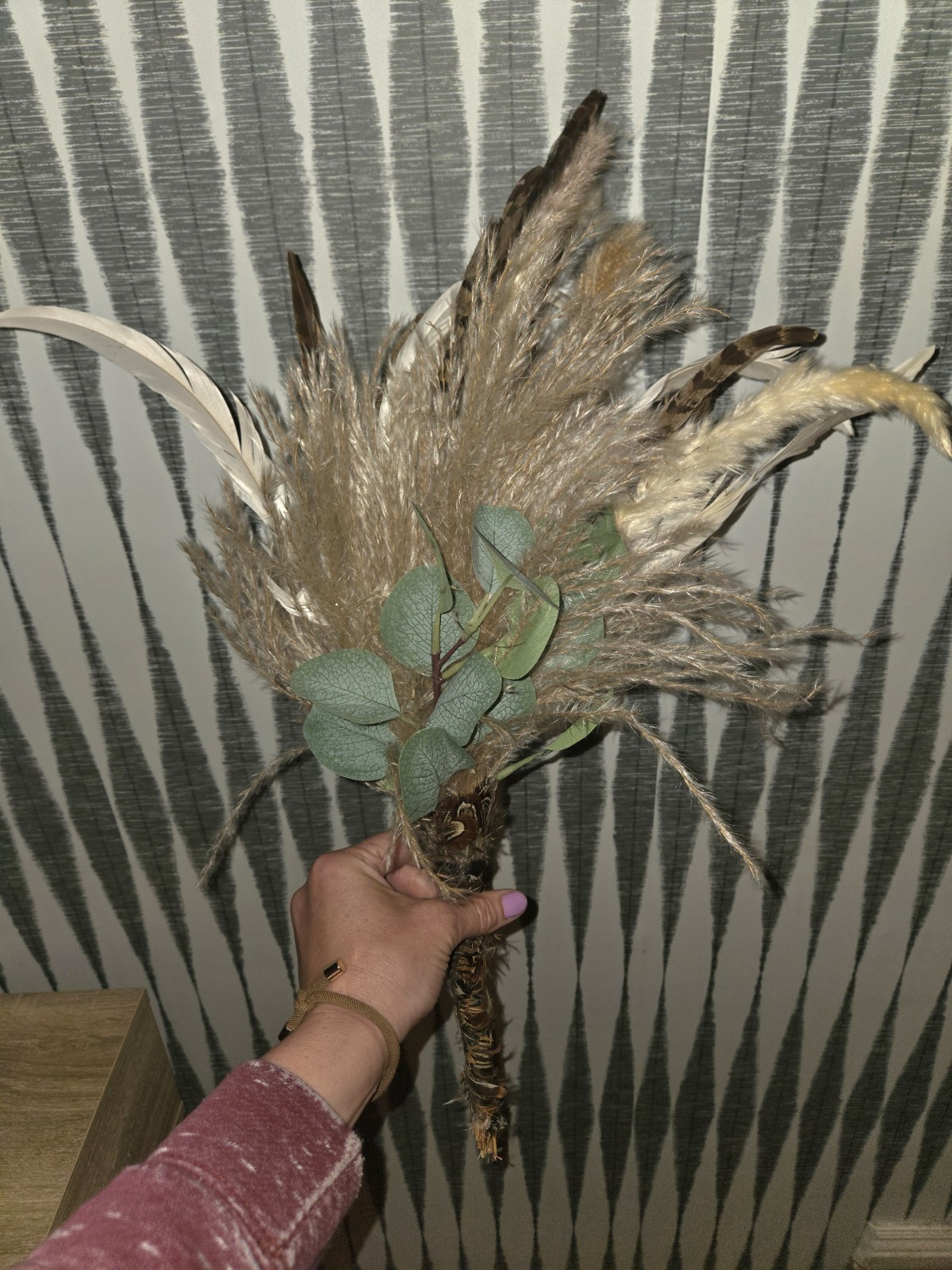 Handmade Boho Pampas & Feather Faux Floral Bouquet | Rustic Farmhouse Decor New