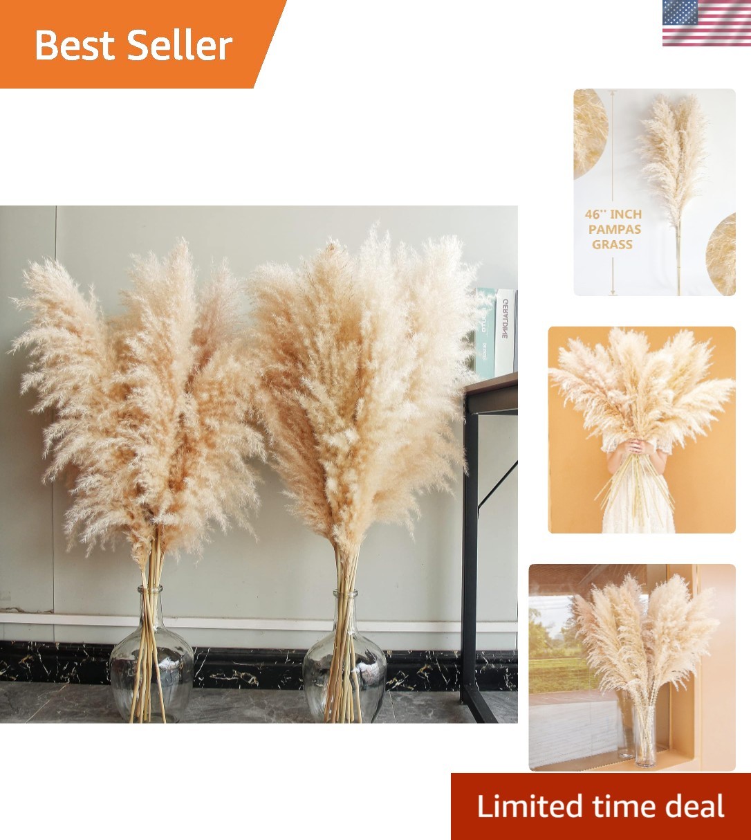 10 Stems of 40″ Tall Pampas Grass – Chic Decor for Weddings & Farmhouse Style