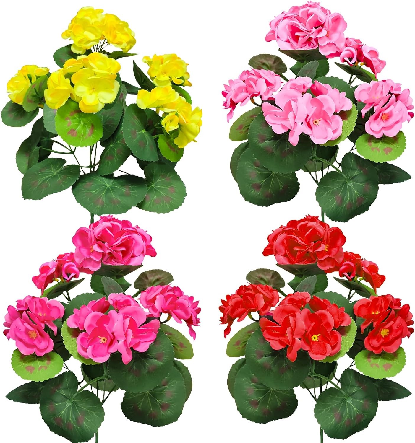 4 Bundles Artificial Geraniums Flowers for Outdoors Summer Decor | Fake Flowers