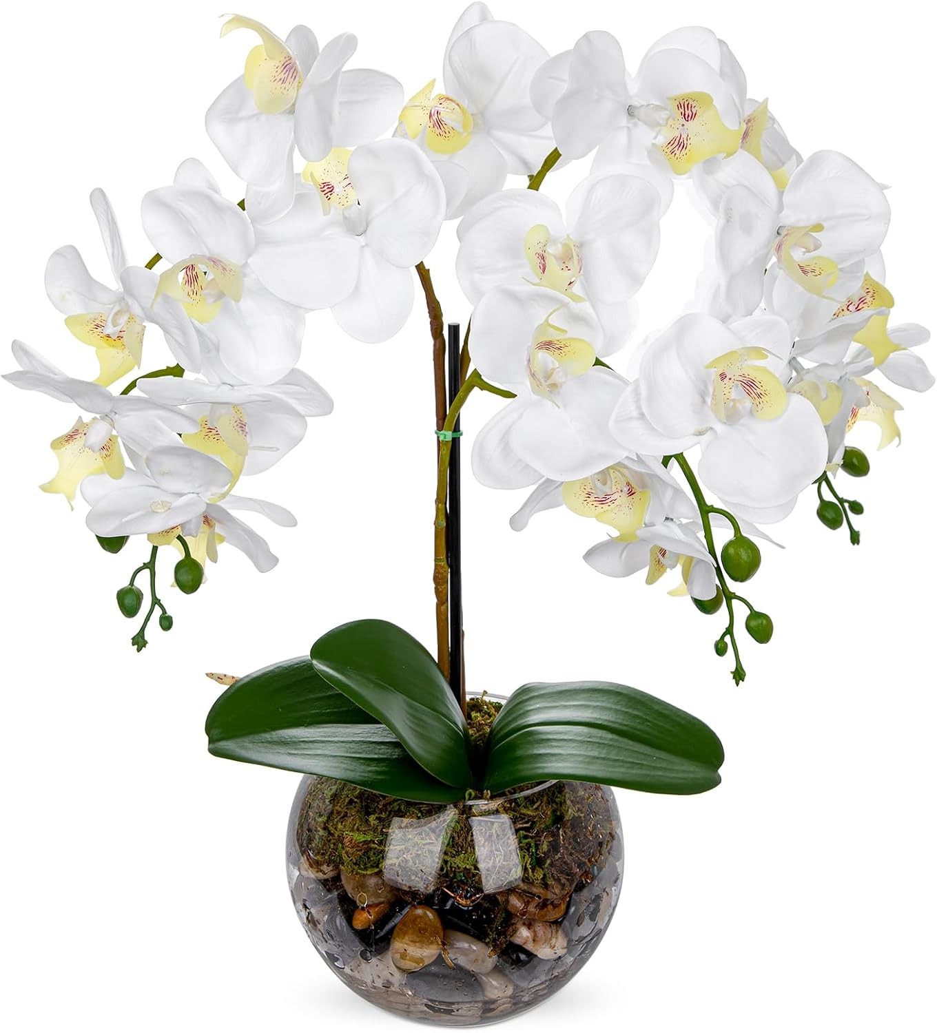 White Orchids Artificial Flowers 16.5″ Faux Orchids Plant in Pot Fake Flower