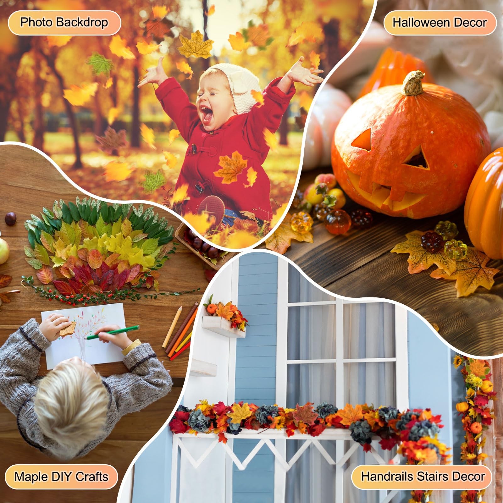 300 Pack Artificial Maple Leaves Fake Autumn Leaves Red Edge Green Decor
