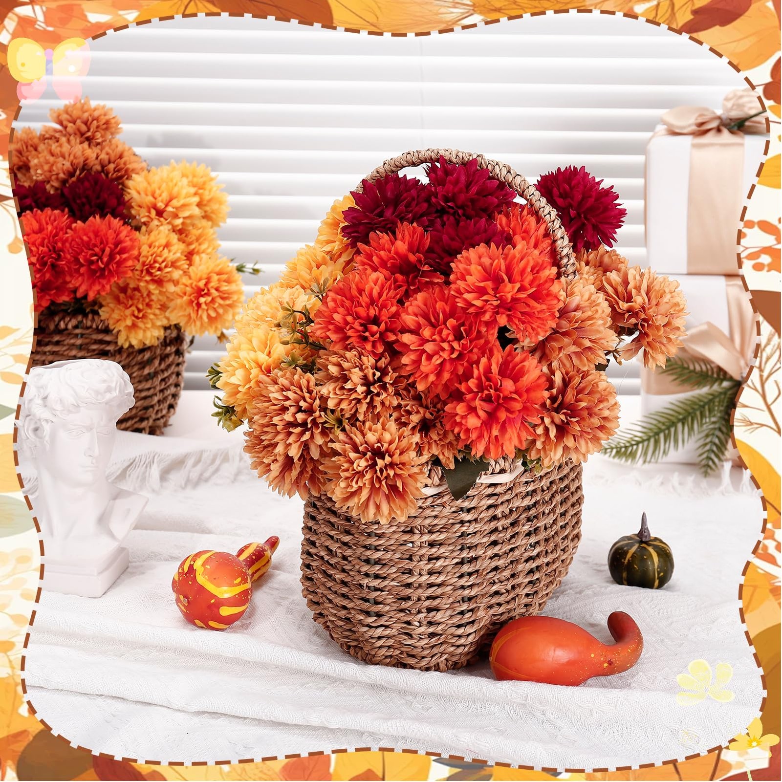 Ovveroche Artificial Flowers Decoration – 12 Bundles Faux Silk Mums UV Resist…