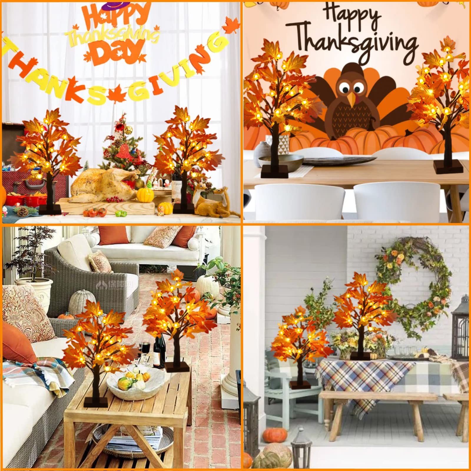 Fall Maple Tree with 48 LEDs Battery Operated Light Up Artificial Pumpkins Maple