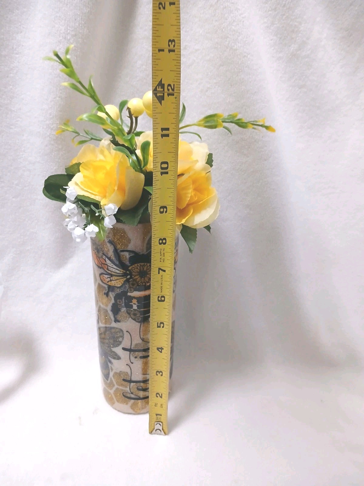 Bee Tumbler Large 20 oz w Yellow Roses Floral Arrangement Bouquet GIFT Birthday