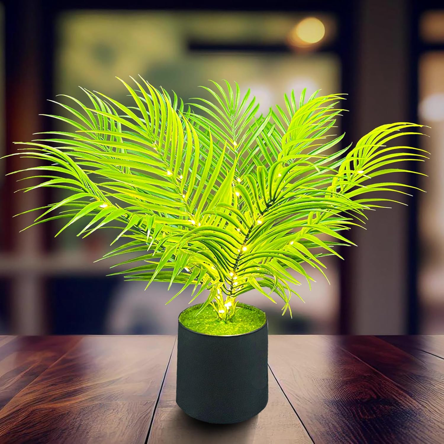 20” LED Areca Palm Tree Faux Plant with Lights – USB & Battery Box Powered – Ar