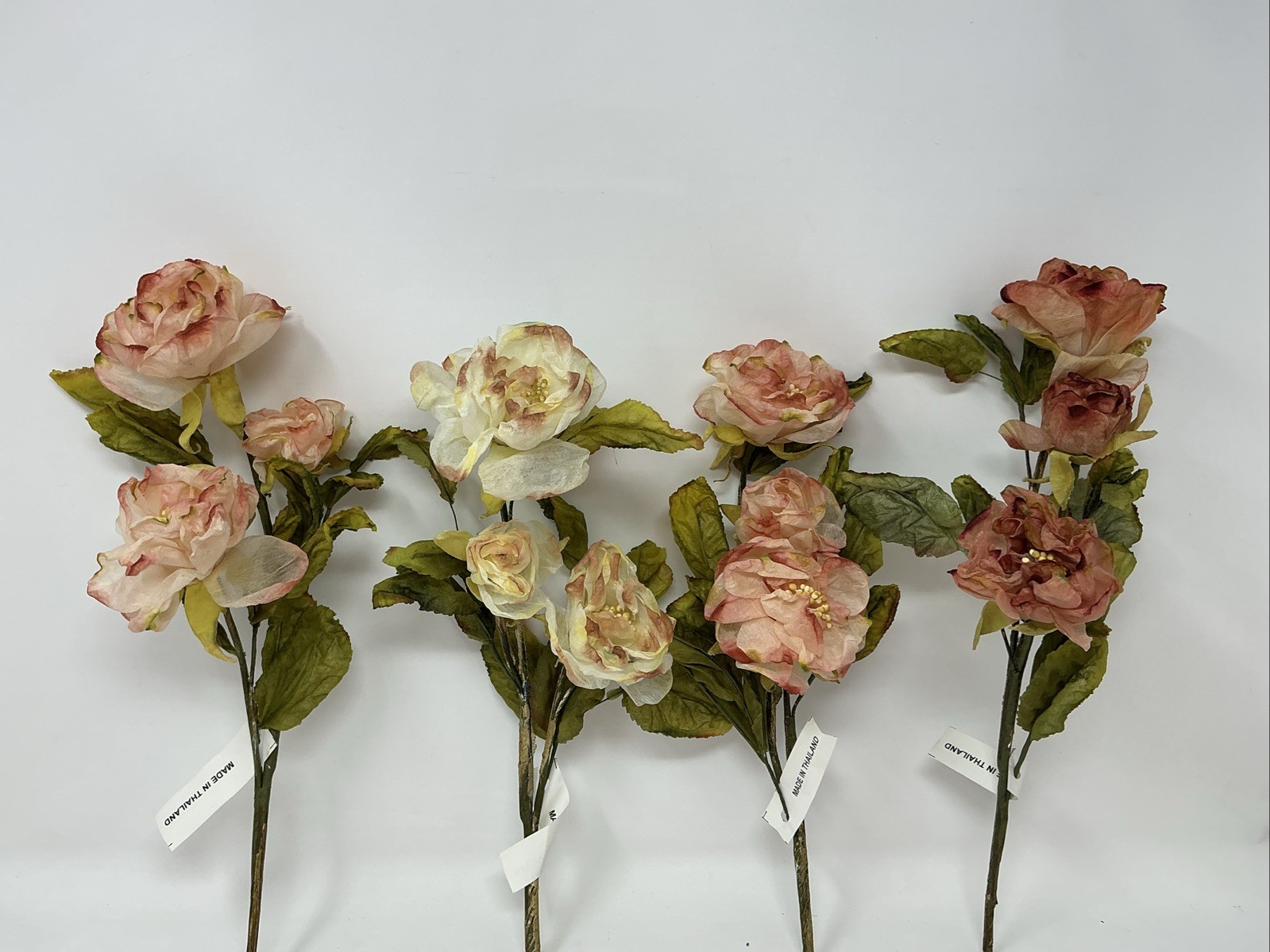 Artificial Silk Roses 22” Ombre Of Pink 2 Roses 1 Bud Per Pick 4 Picks NOS
