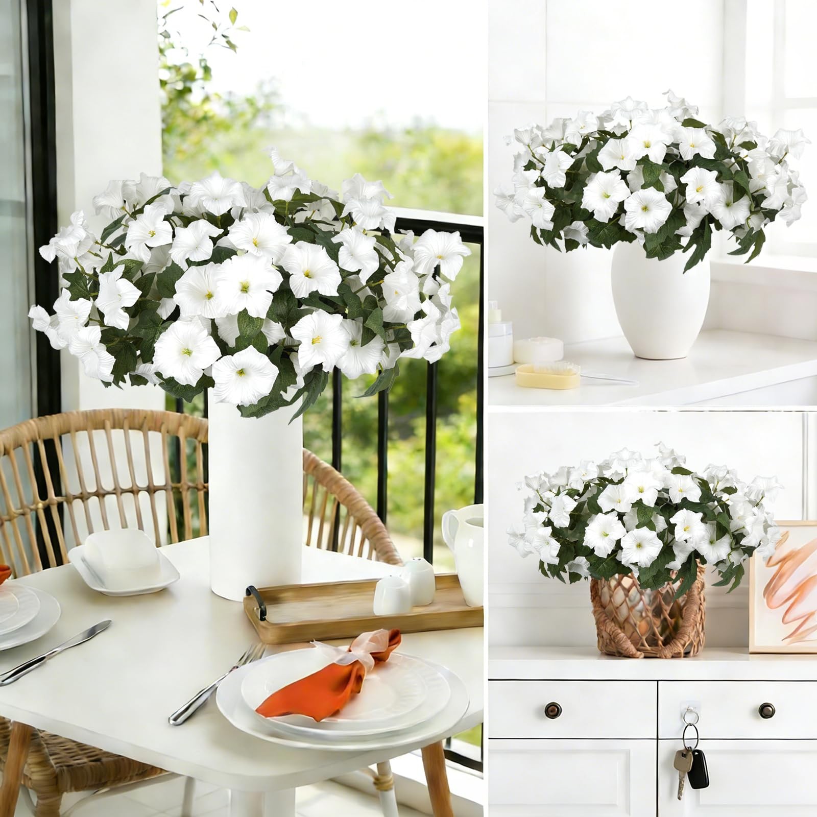 Artificial Flowers for Outdoors, Faux Petunias Spring Summer Decoration, Fake…