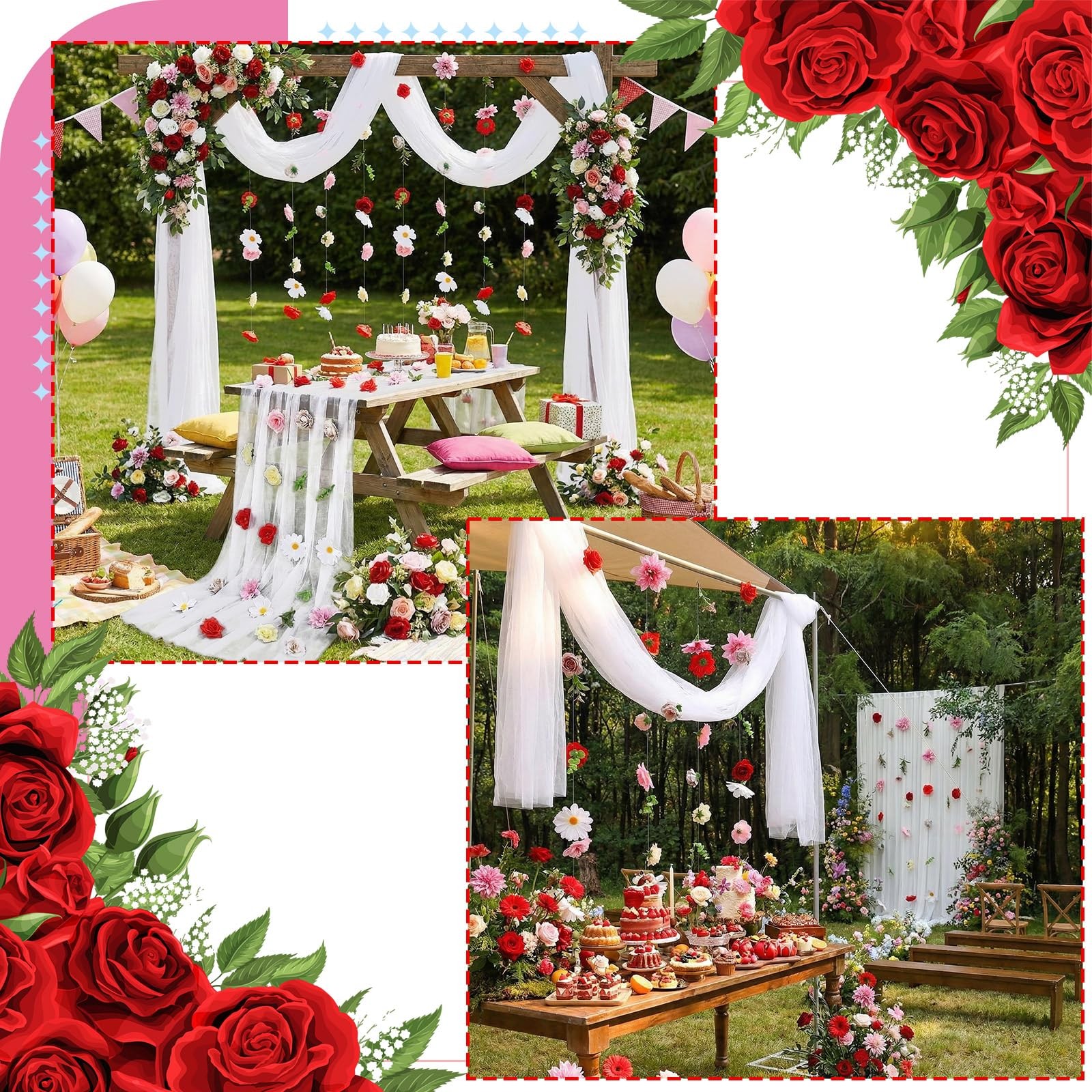 6 Pcs 35.4 Inch Artificial Hot Pink Flower Garlands with 3 Pcs 10 Ft Wedding …
