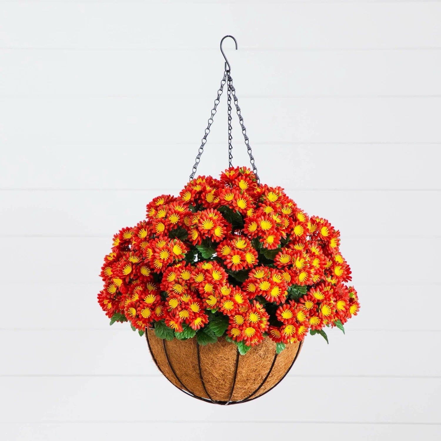 24” UV Resistant Artificial Chrysanthemum Hanging Basket Indoor/Outdoor