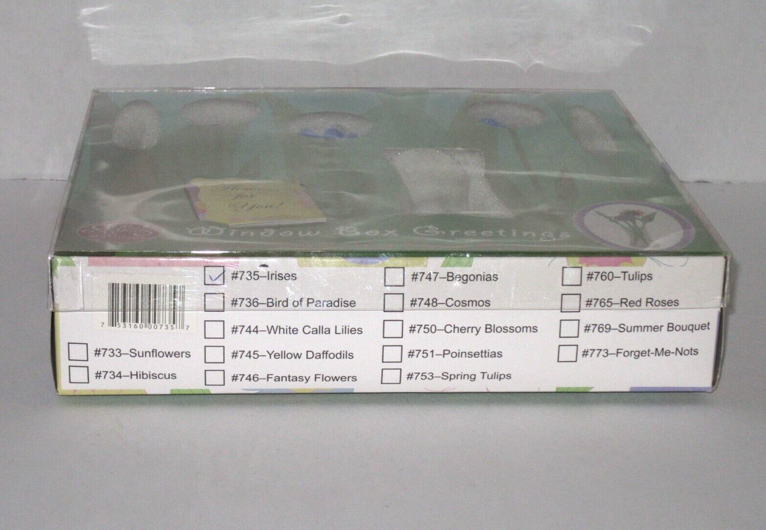 Global Village Glass Studios Window Box Greetings Flower Bouquet IRISES #735 NEW