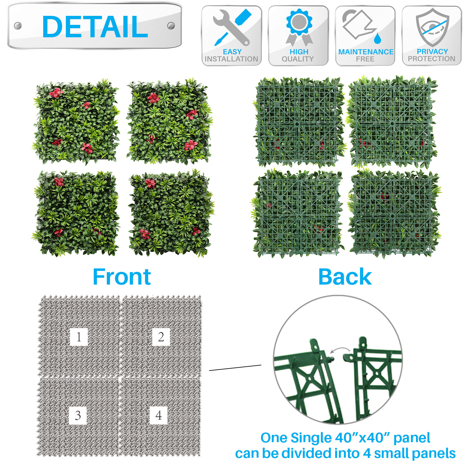 40 Inch 3D Artificial Boxwood Wall Hedge Mat Panels Outdoor Grass Fence Style#1
