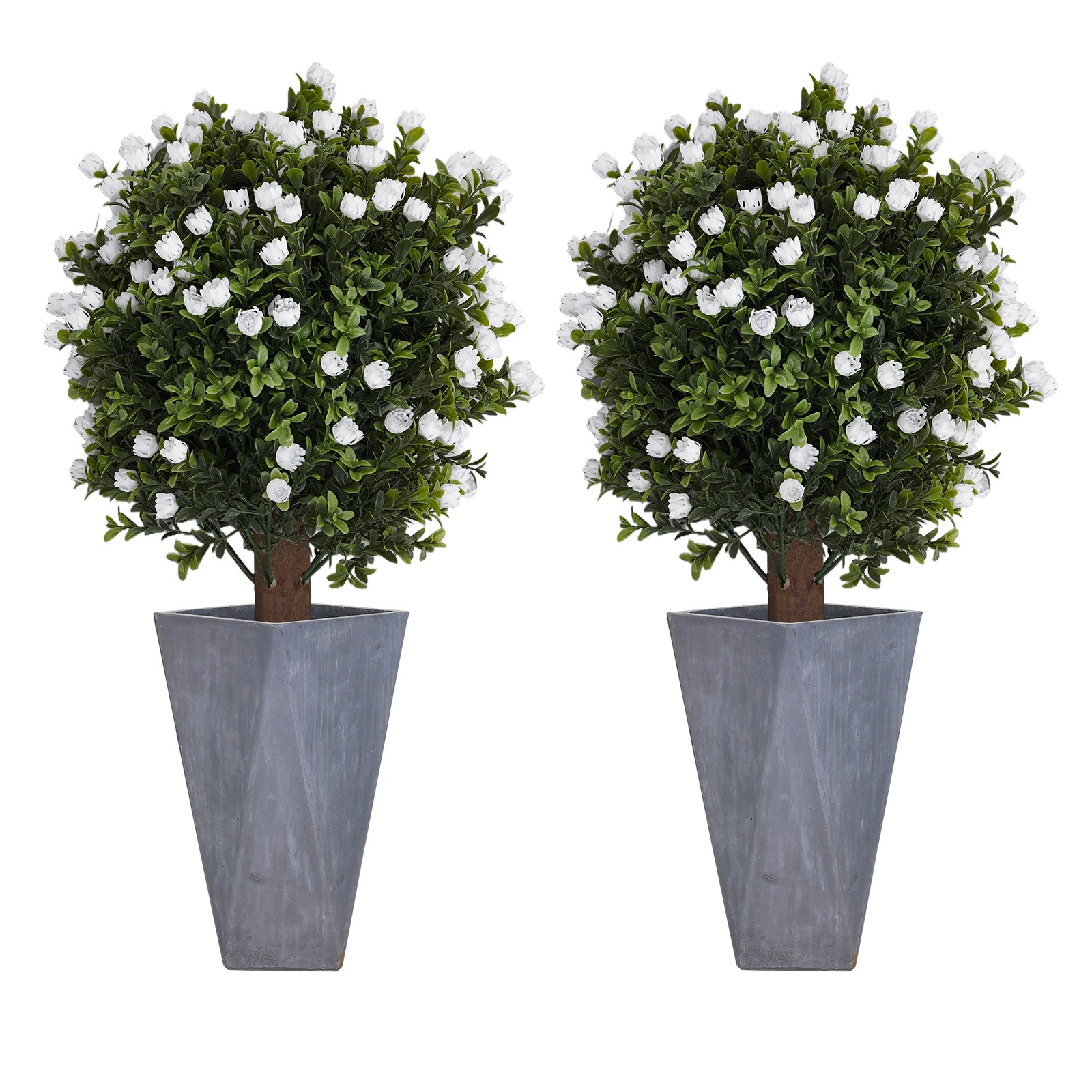 Set of 2 Artificial Ginkgo Biloba Trees with White Flowers for Indoor Outdoor