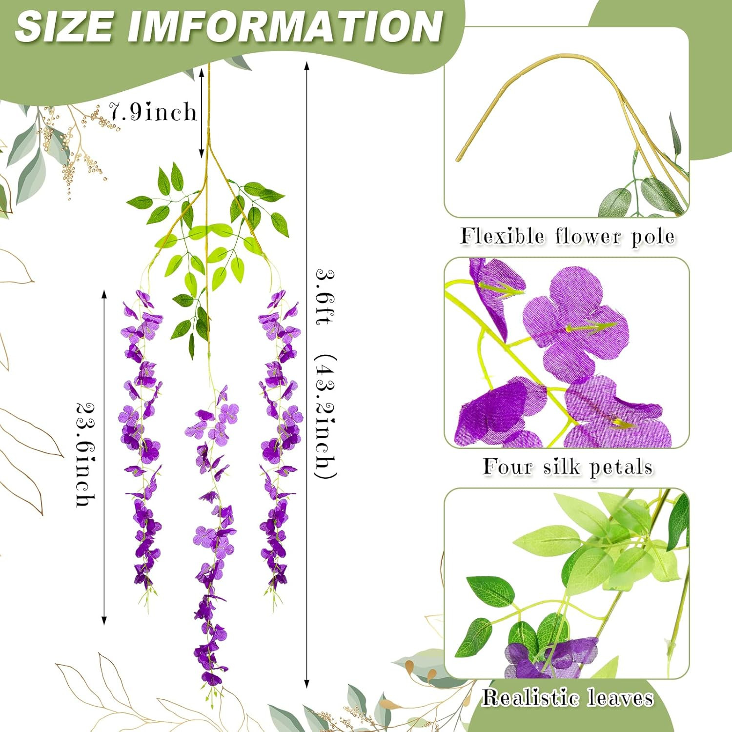 Dark Purple Wisteria Hanging Flowers – 108 Pack Silk Vine Garland for Events